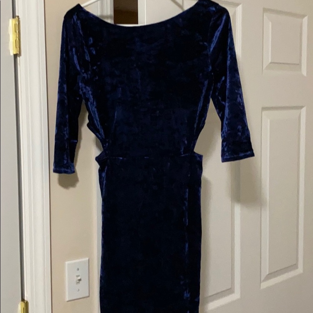 Blue Velvet Long-Sleeve Mini Dress